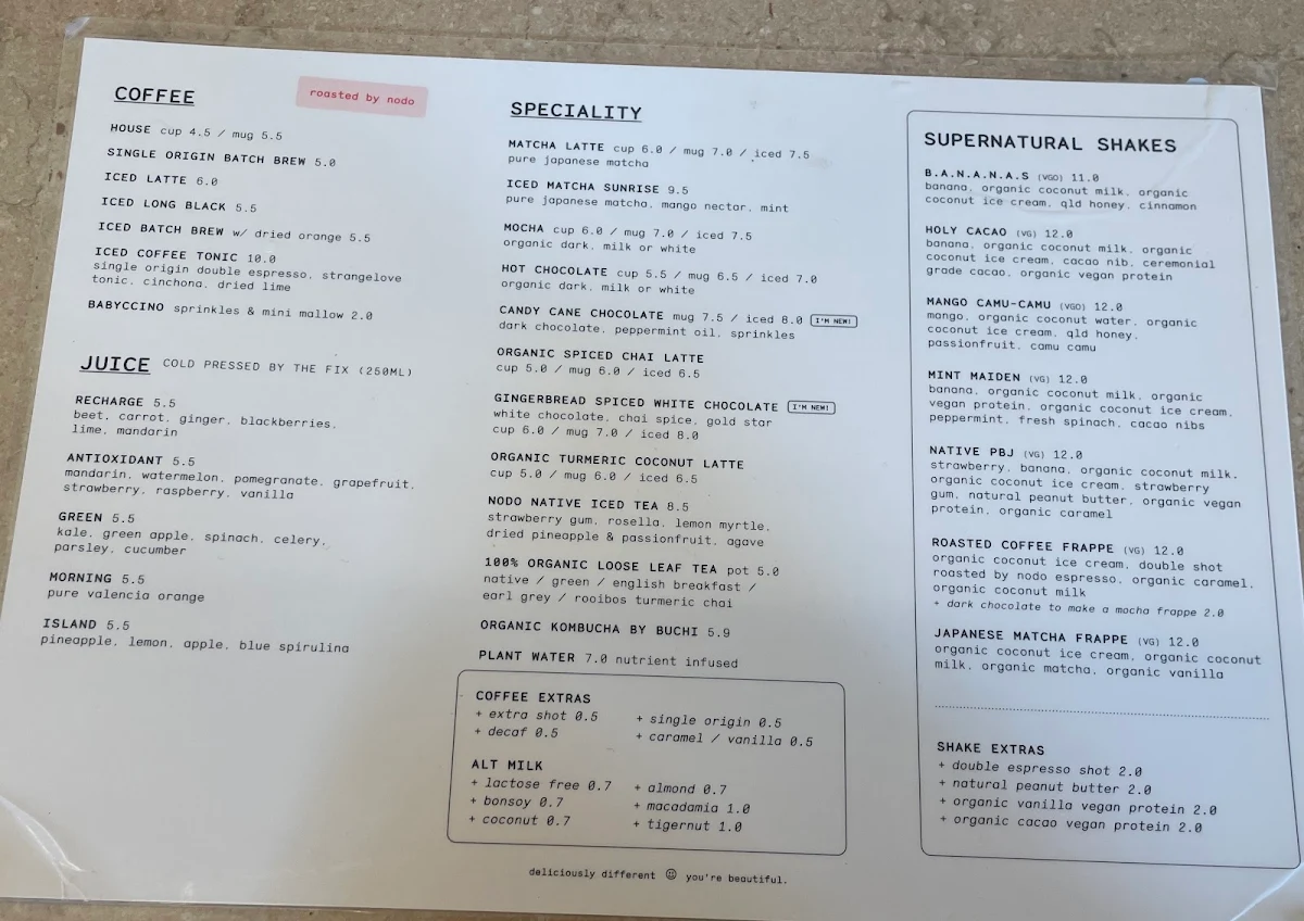 Menu, Nodo South Bank