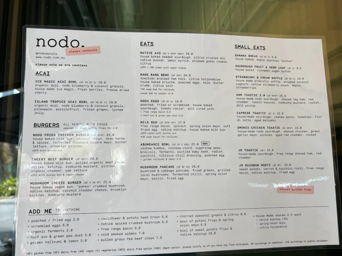 Menu, Nodo South Bank