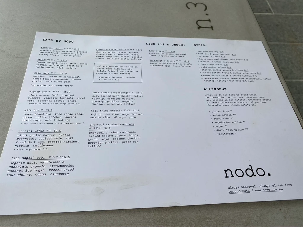 Menu, Nodo South Bank