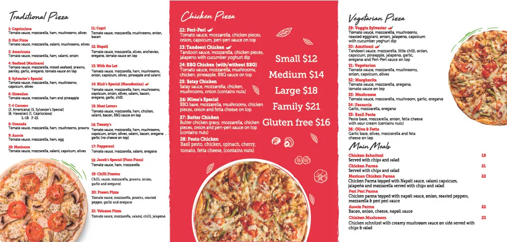 Menu, Sylvester's Pizza