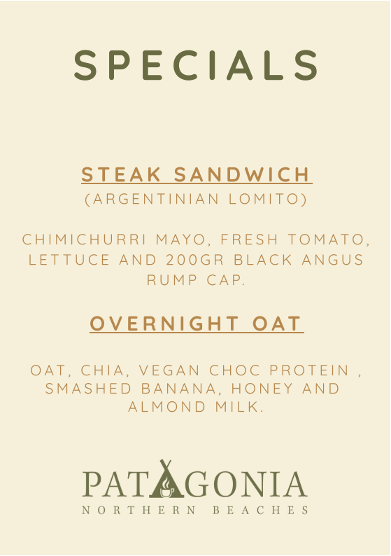 Menu, Patagonia Cafe