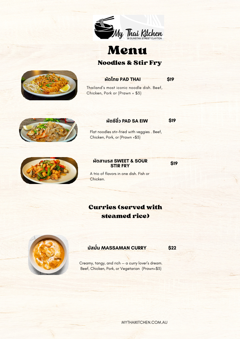 Menu, My Thai Kitchen