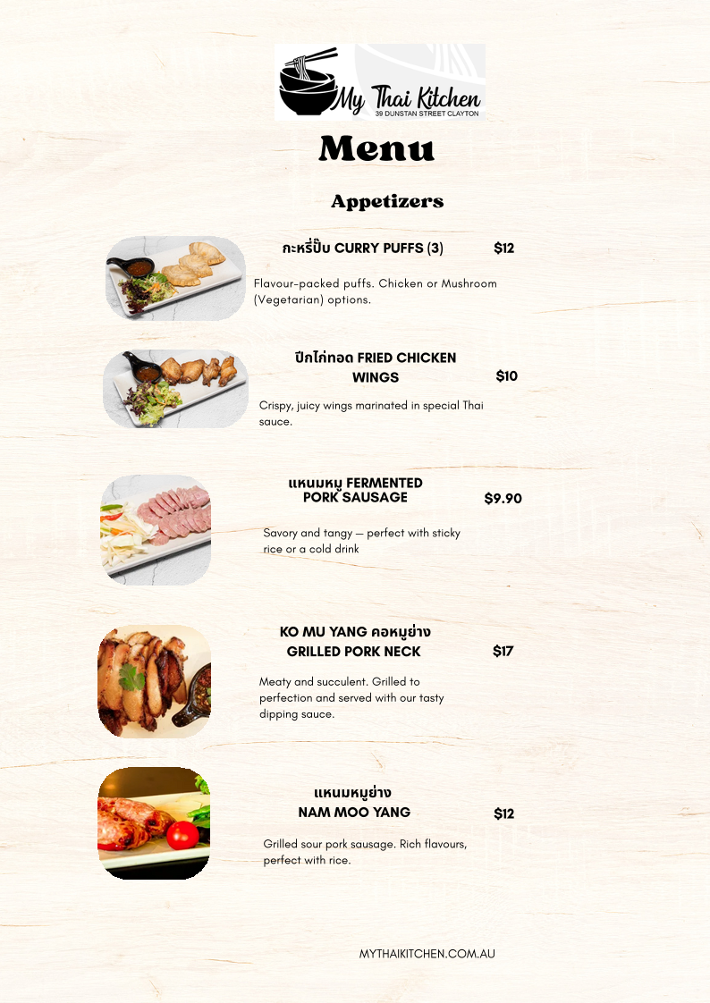 Menu, My Thai Kitchen
