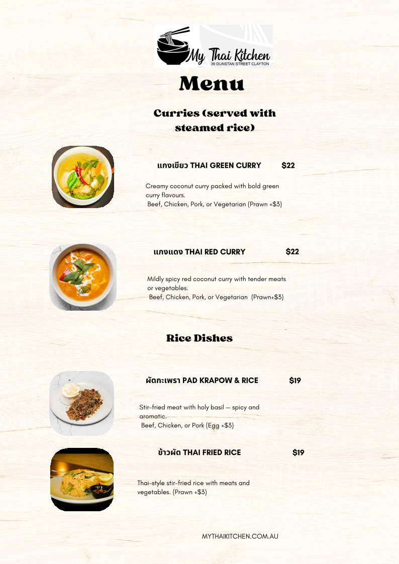 Menu, My Thai Kitchen