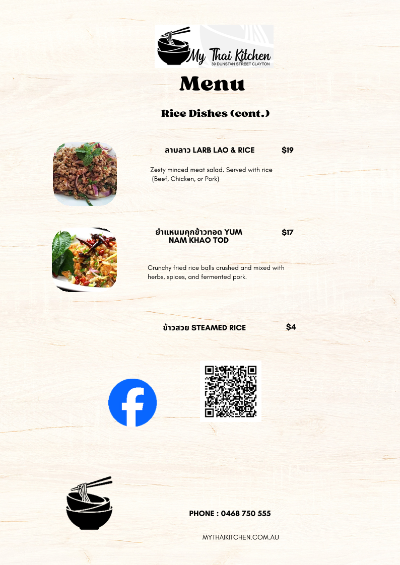 Menu, My Thai Kitchen