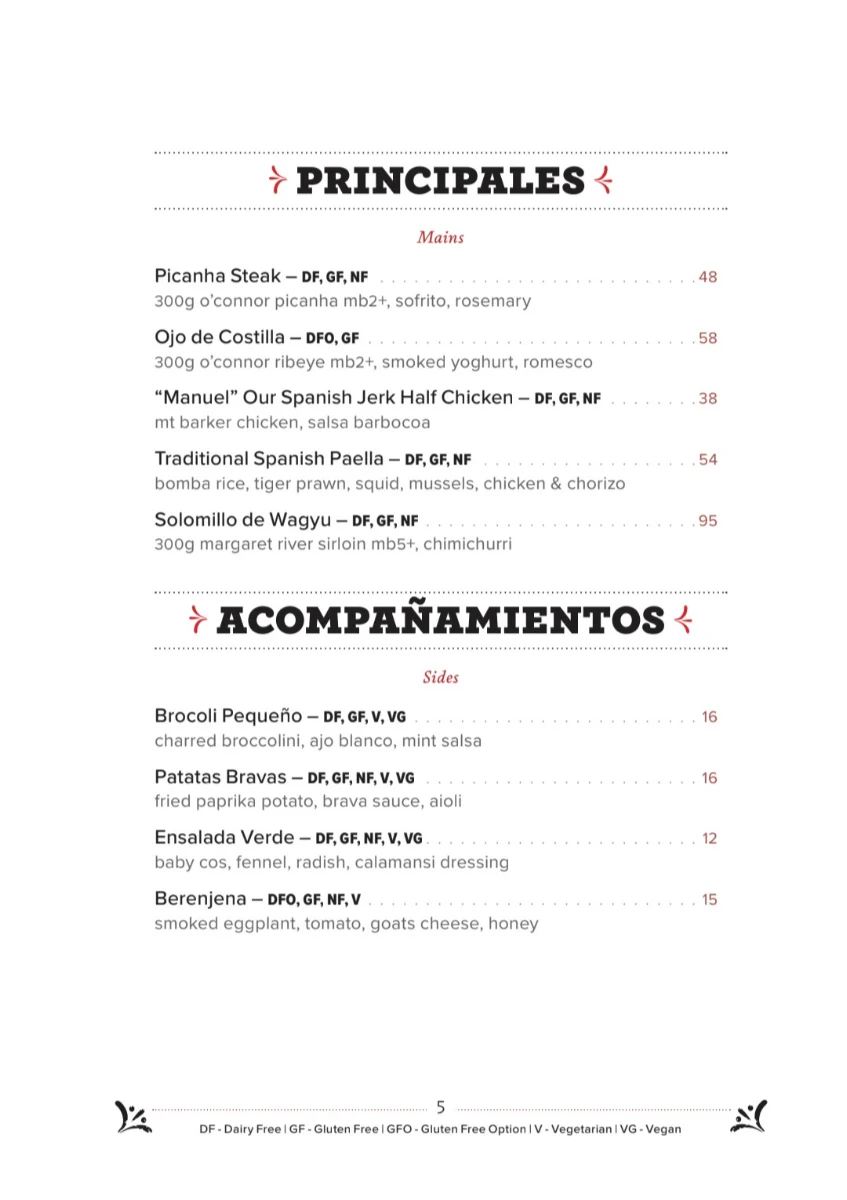 Menu, Bar Olé Applecross