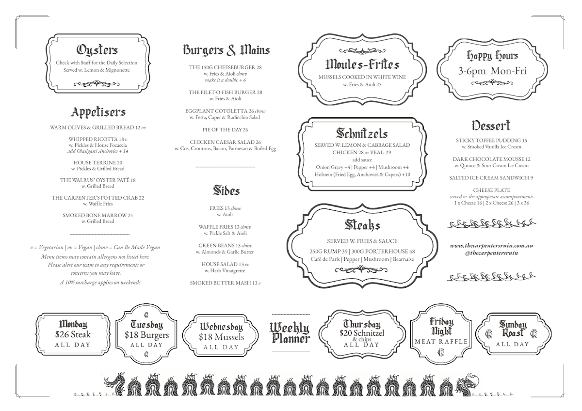 Menu, The Carpenter's Ruin