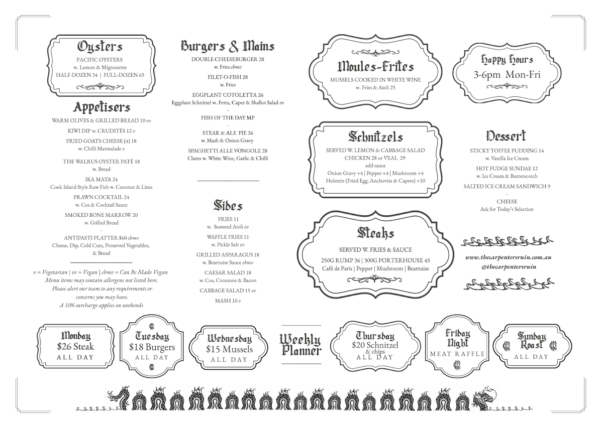 Menu, The Carpenter's Ruin