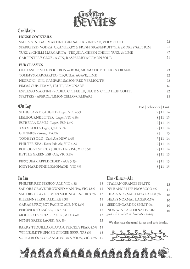Menu, The Carpenter's Ruin