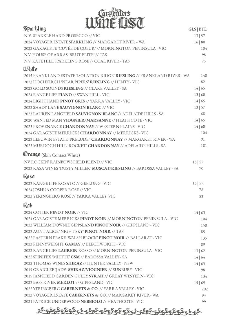 Menu, The Carpenter's Ruin