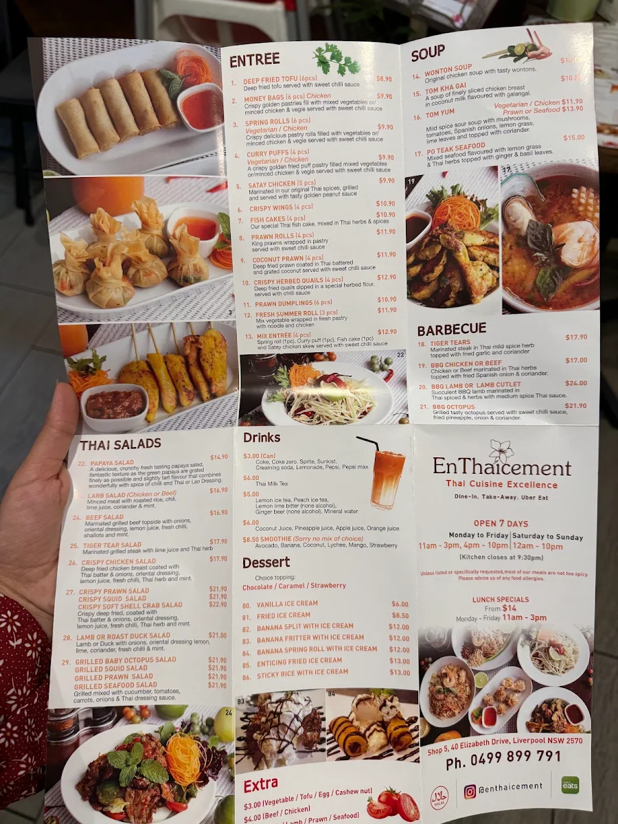 Menu, Enthaicement Thai Restaurant