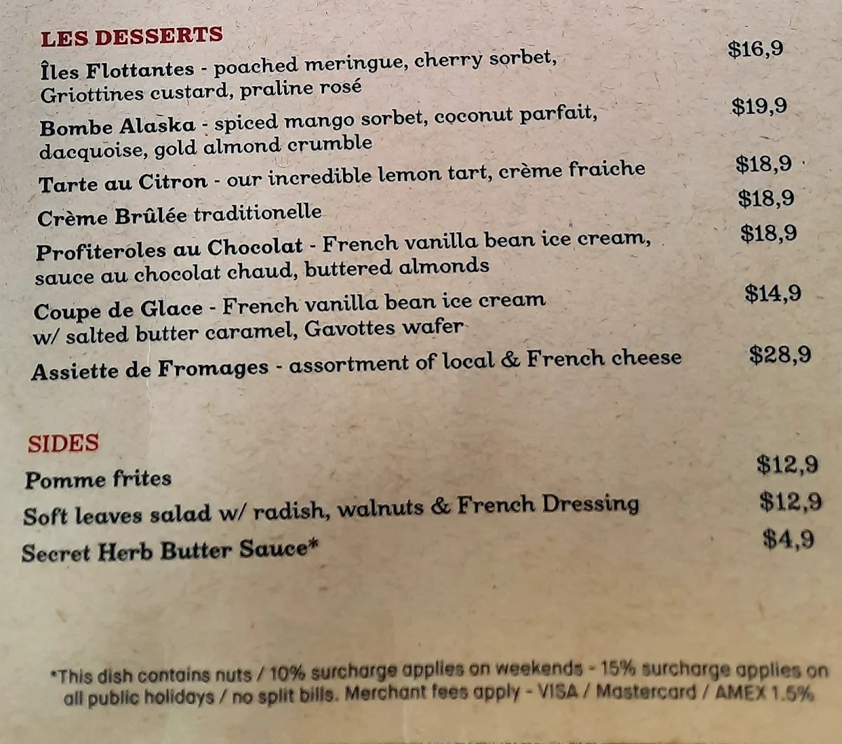 Menu, Entrecôte