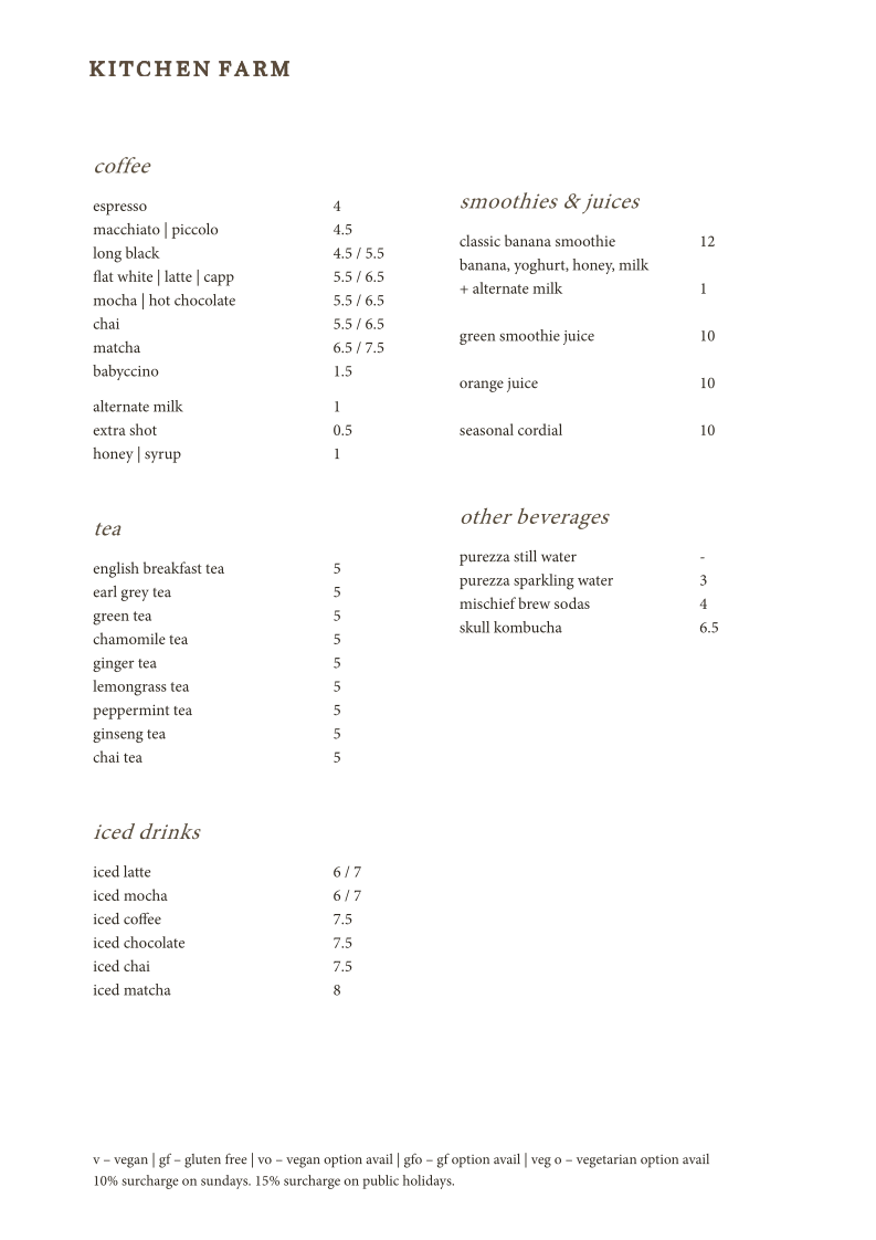 Menu, Kitchen Farm Pantry
