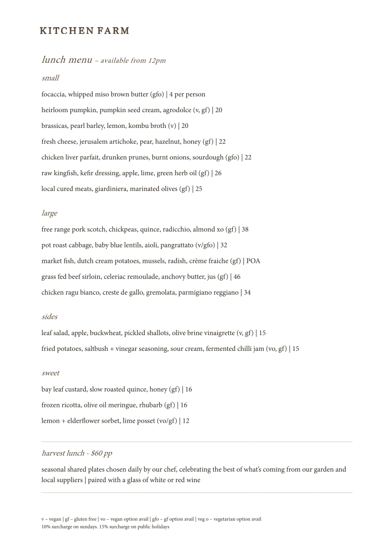Menu, Kitchen Farm Pantry