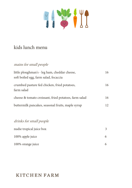 Menu, Kitchen Farm Pantry