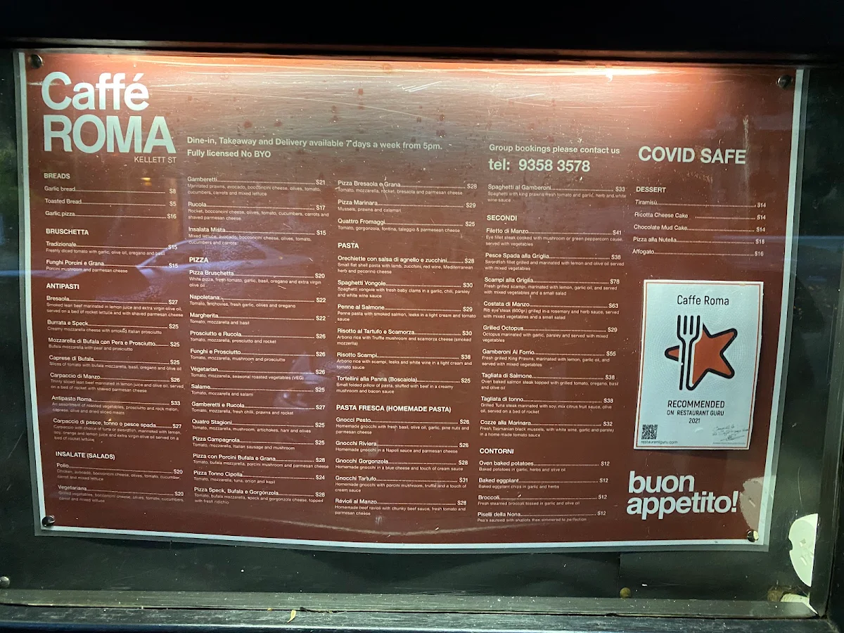 Menu, Caffè Roma