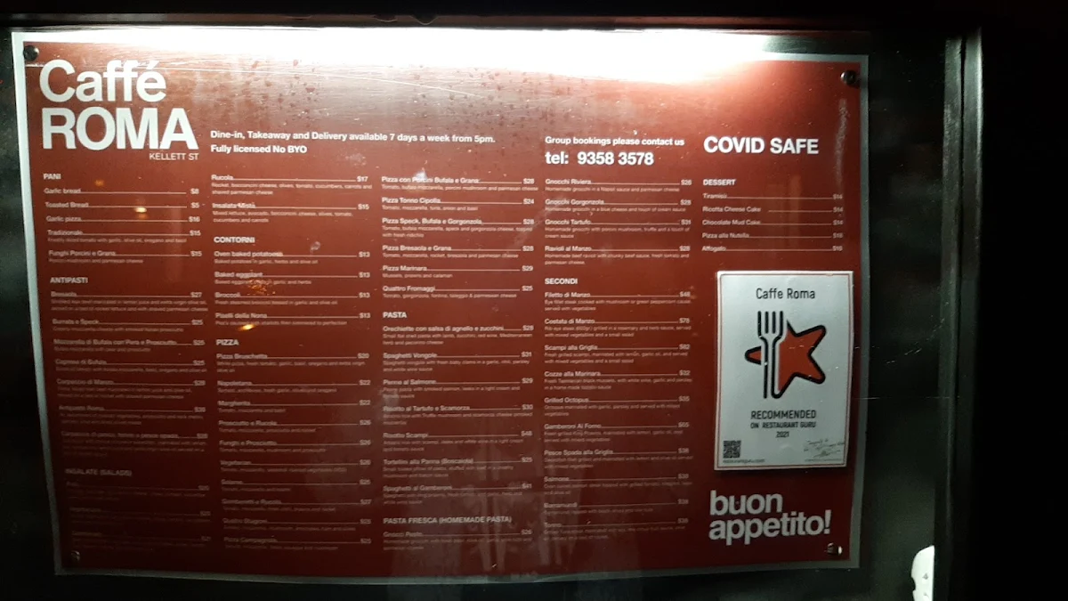 Menu, Caffè Roma