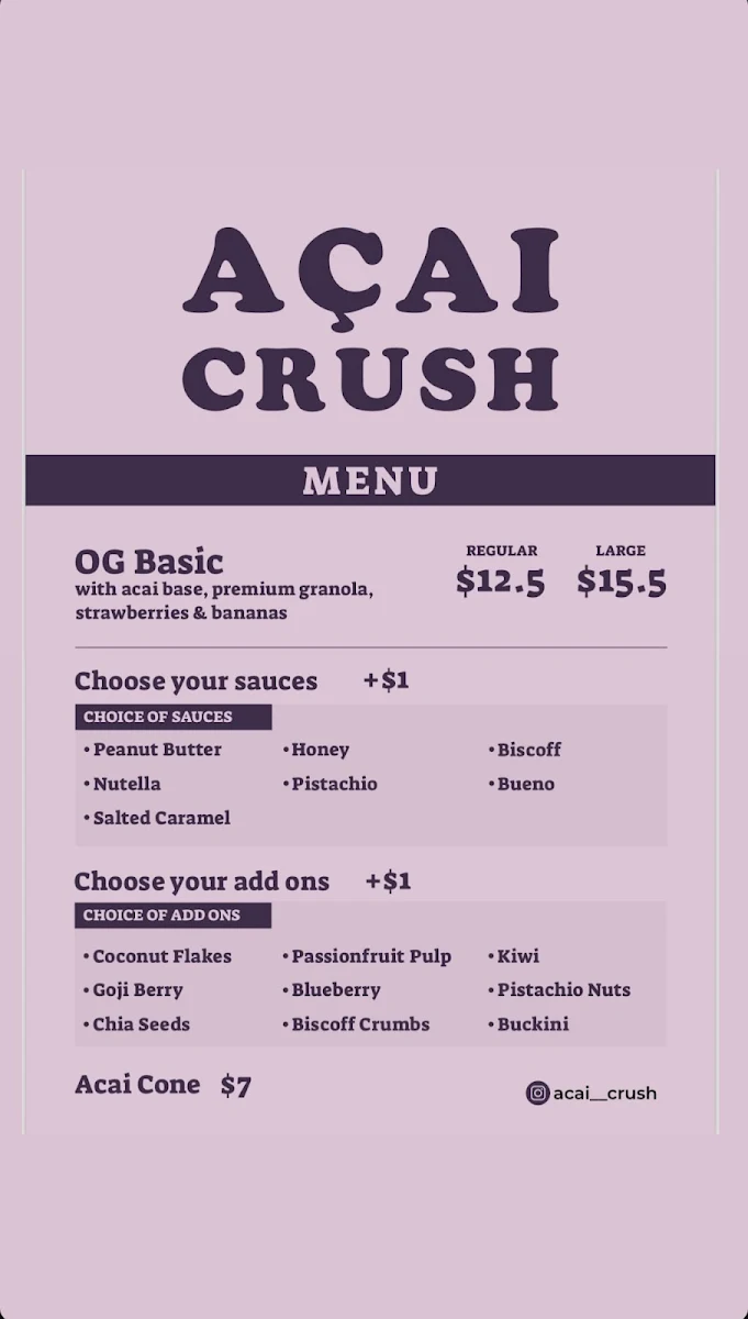 Menu, Acai Crush