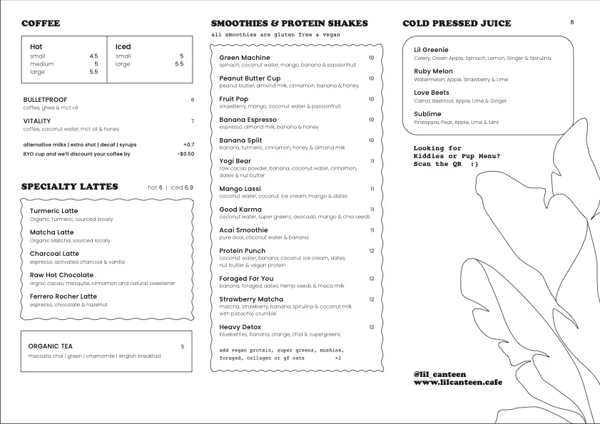 Menu, Lil Canteen Cotton Tree