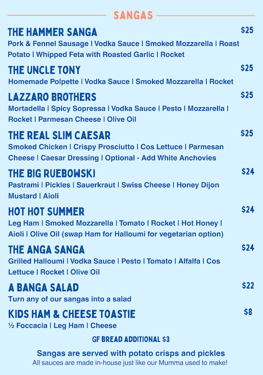 Menu, The Sanga Sisters