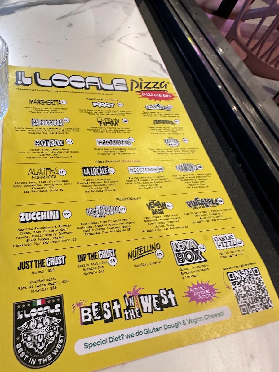 Menu, Il Locale Pizzeria Stirling