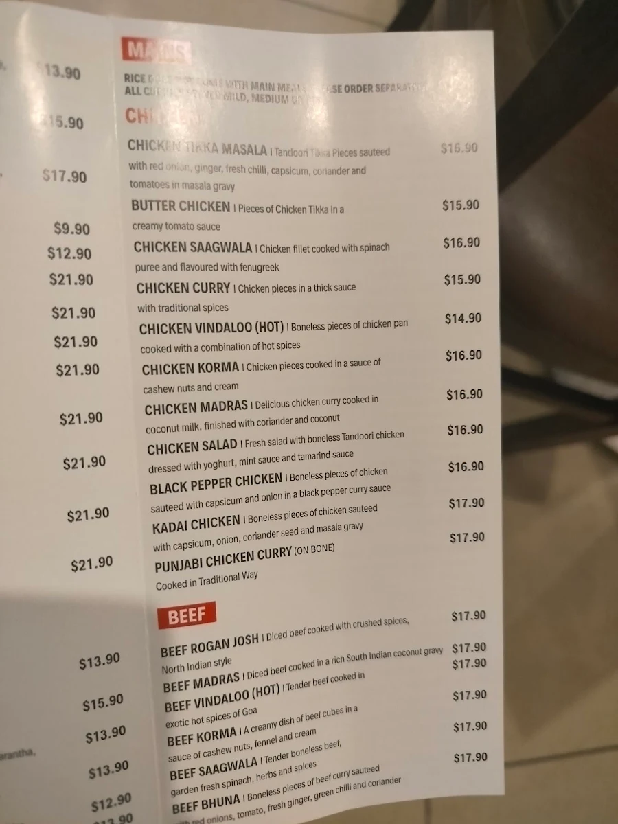 Menu, Zaika Indian Cuisine And Sweets