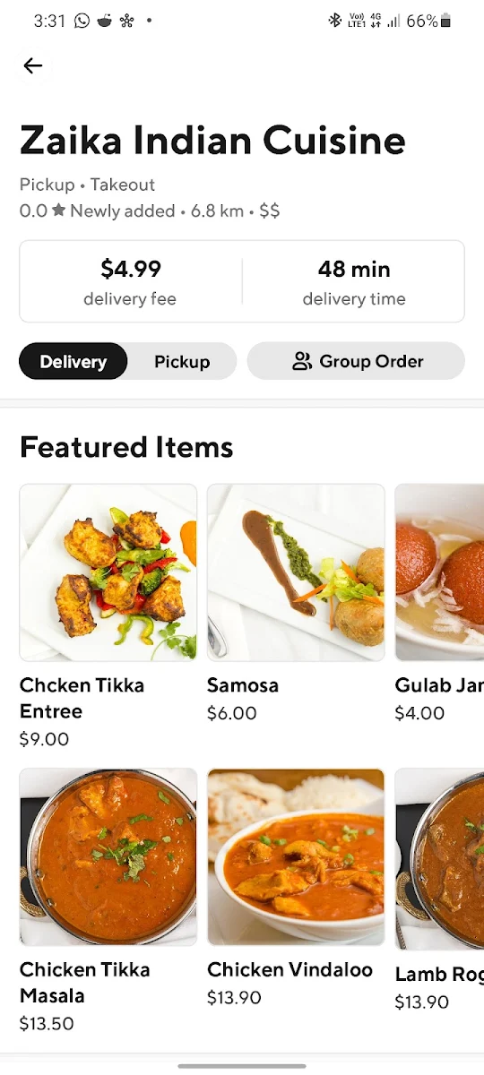 Menu, Zaika Indian Cuisine And Sweets
