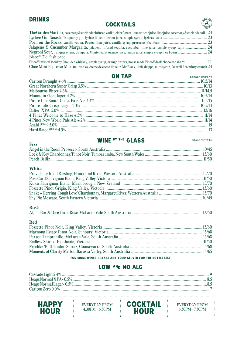 Menu, Natural History Bar & Grill