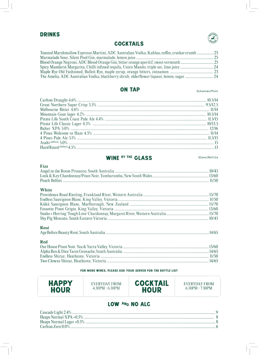 Menu, Natural History Bar & Grill