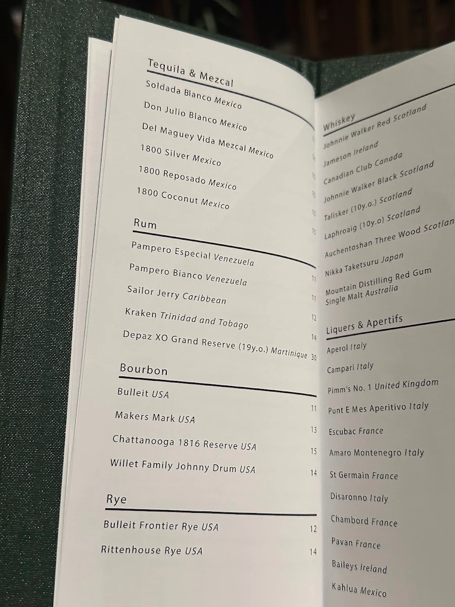 Menu, Natural History Bar & Grill