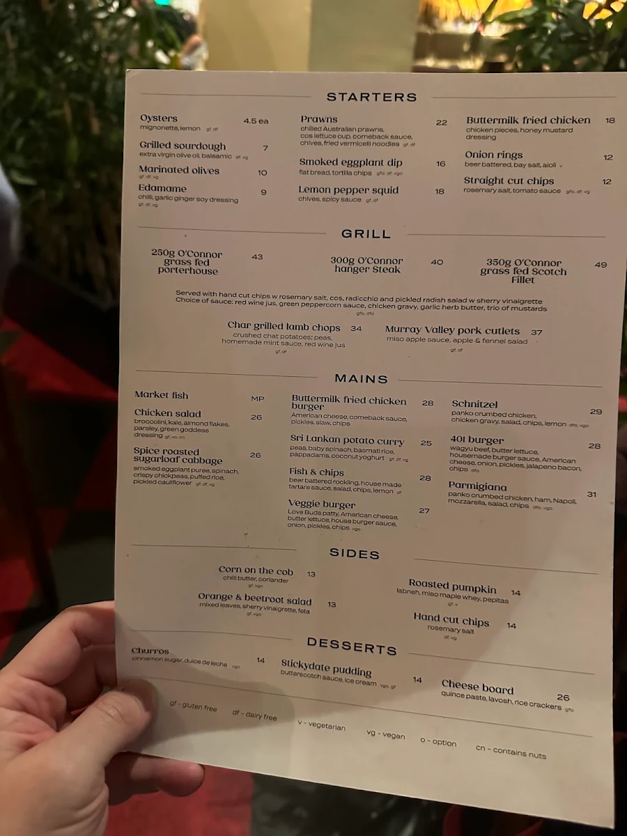 Menu, Natural History Bar & Grill