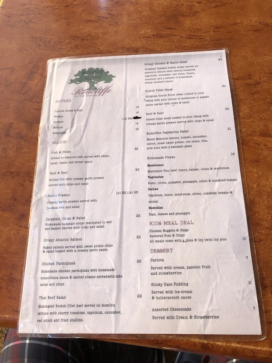 Menu, Redcliffe on The Murray