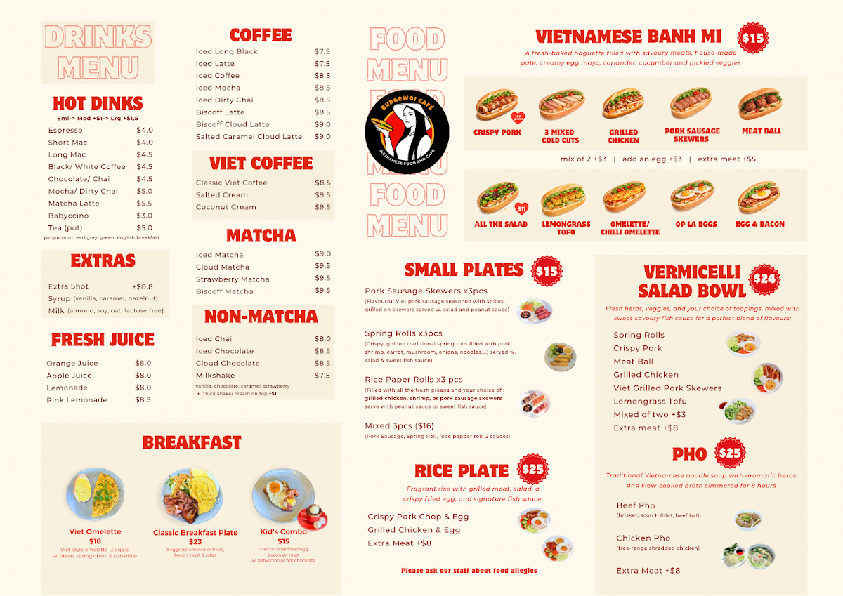 Menu, Budgewoi Cafe