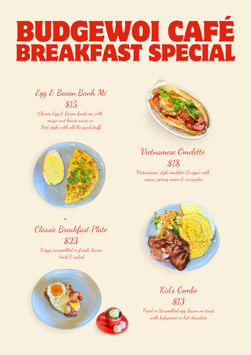 Menu, Budgewoi Cafe