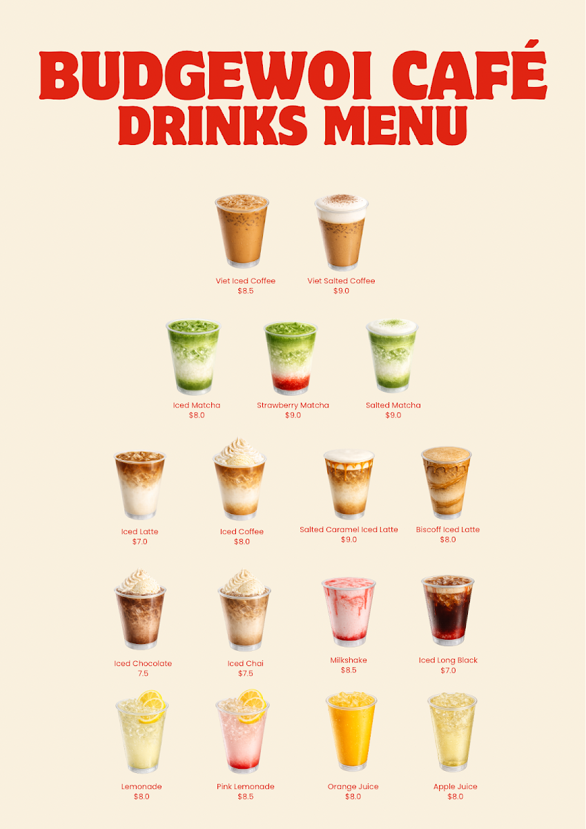 Menu, Budgewoi Cafe