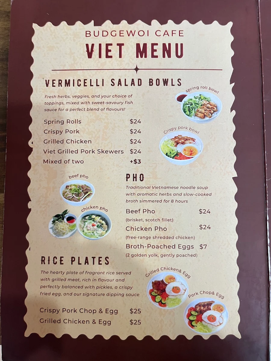Menu, Budgewoi Cafe