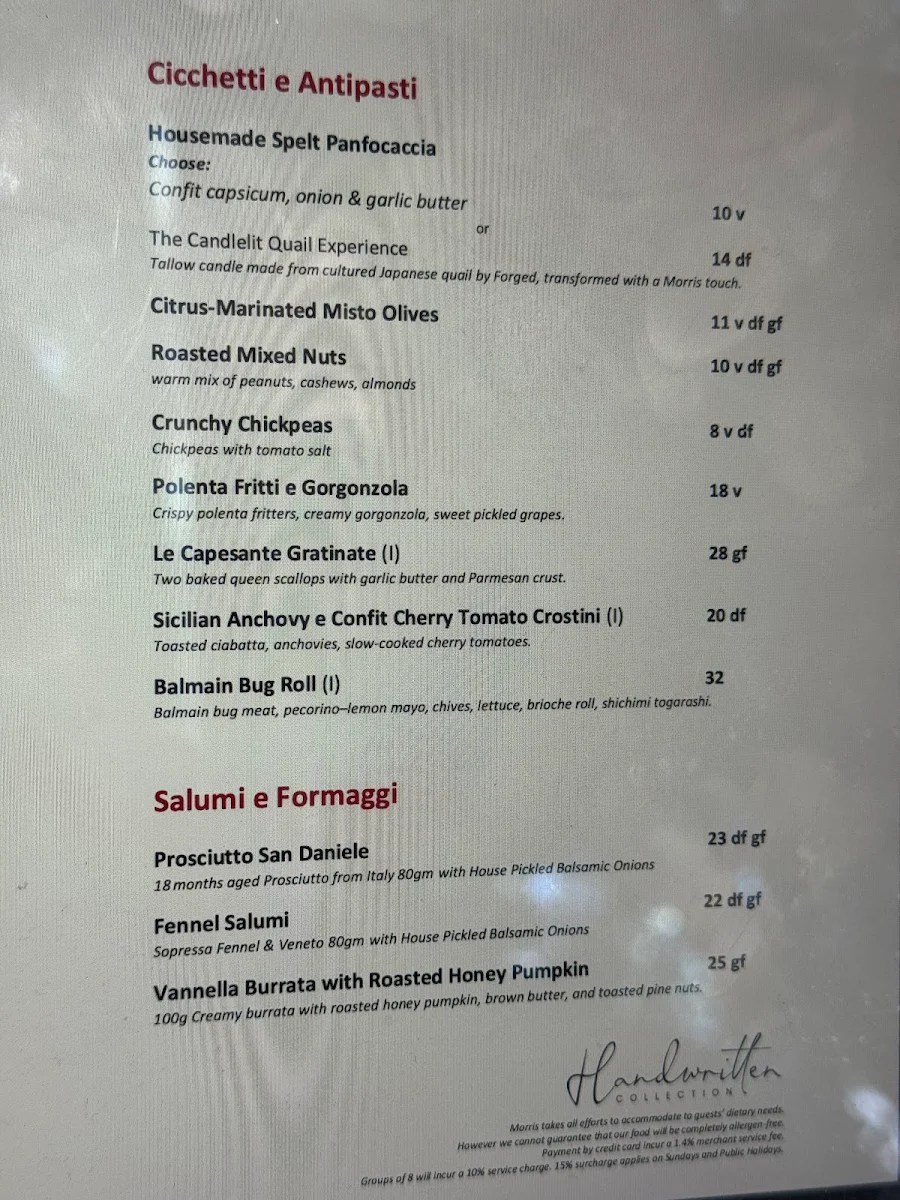 Menu, Bar Morris