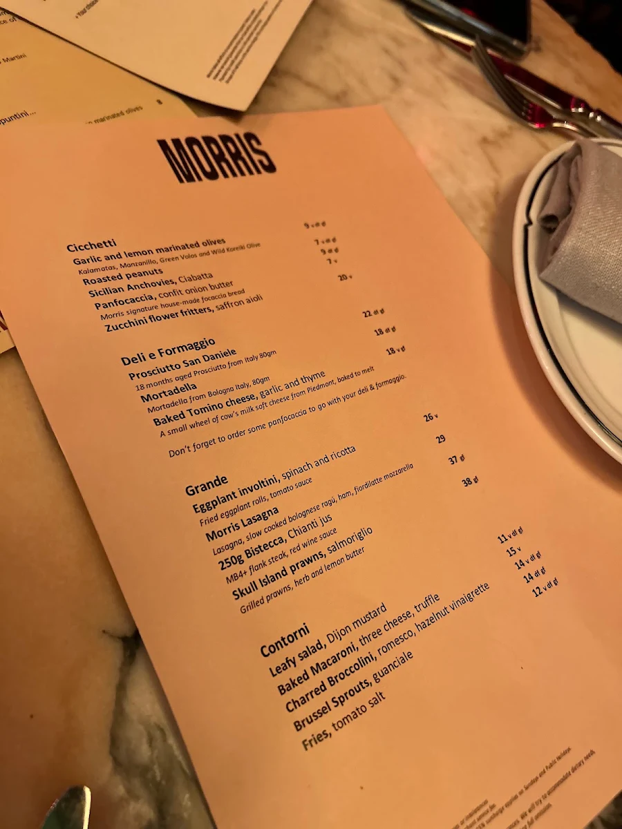 Menu, Bar Morris