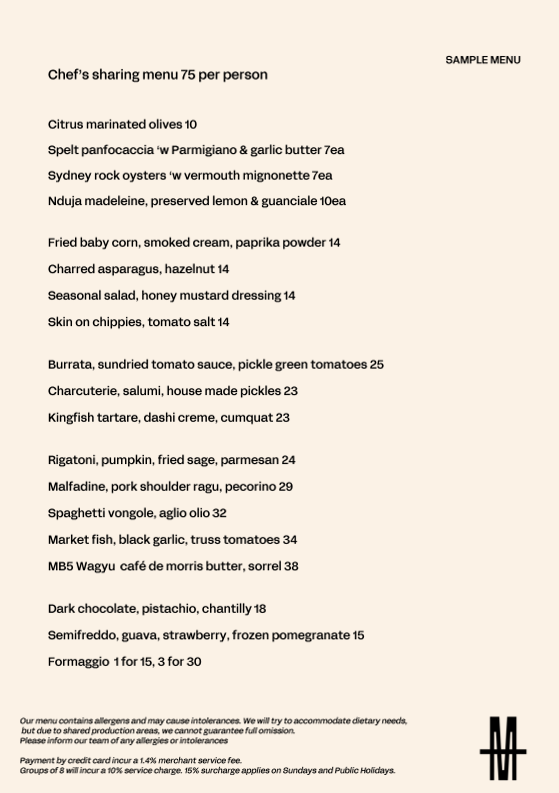 Menu, Bar Morris