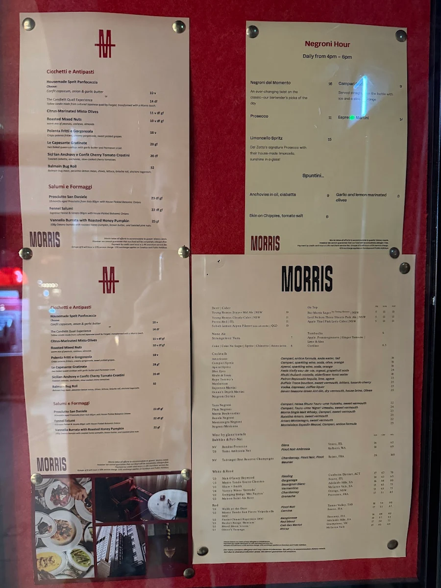 Menu, Bar Morris
