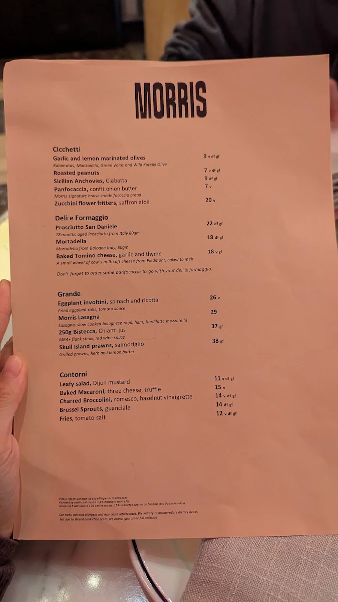 Menu, Bar Morris