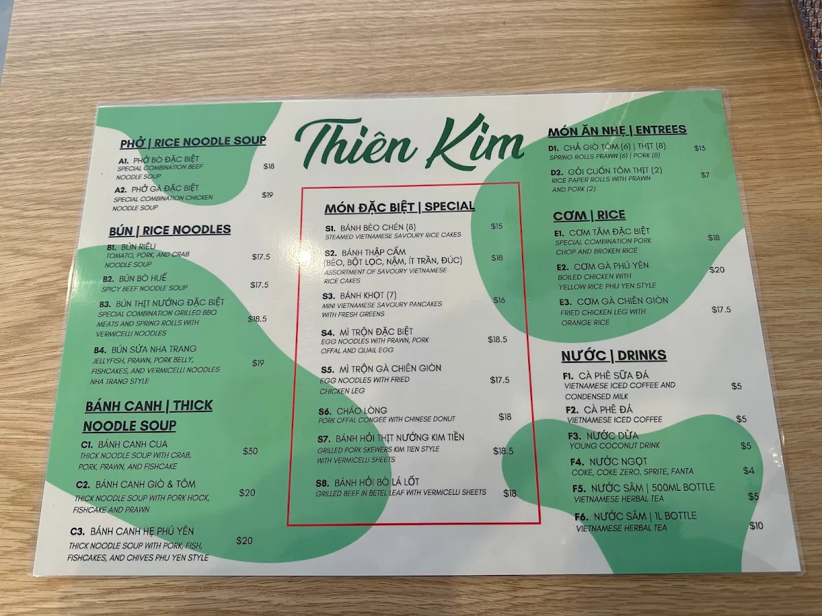 Menu, Thien Kim