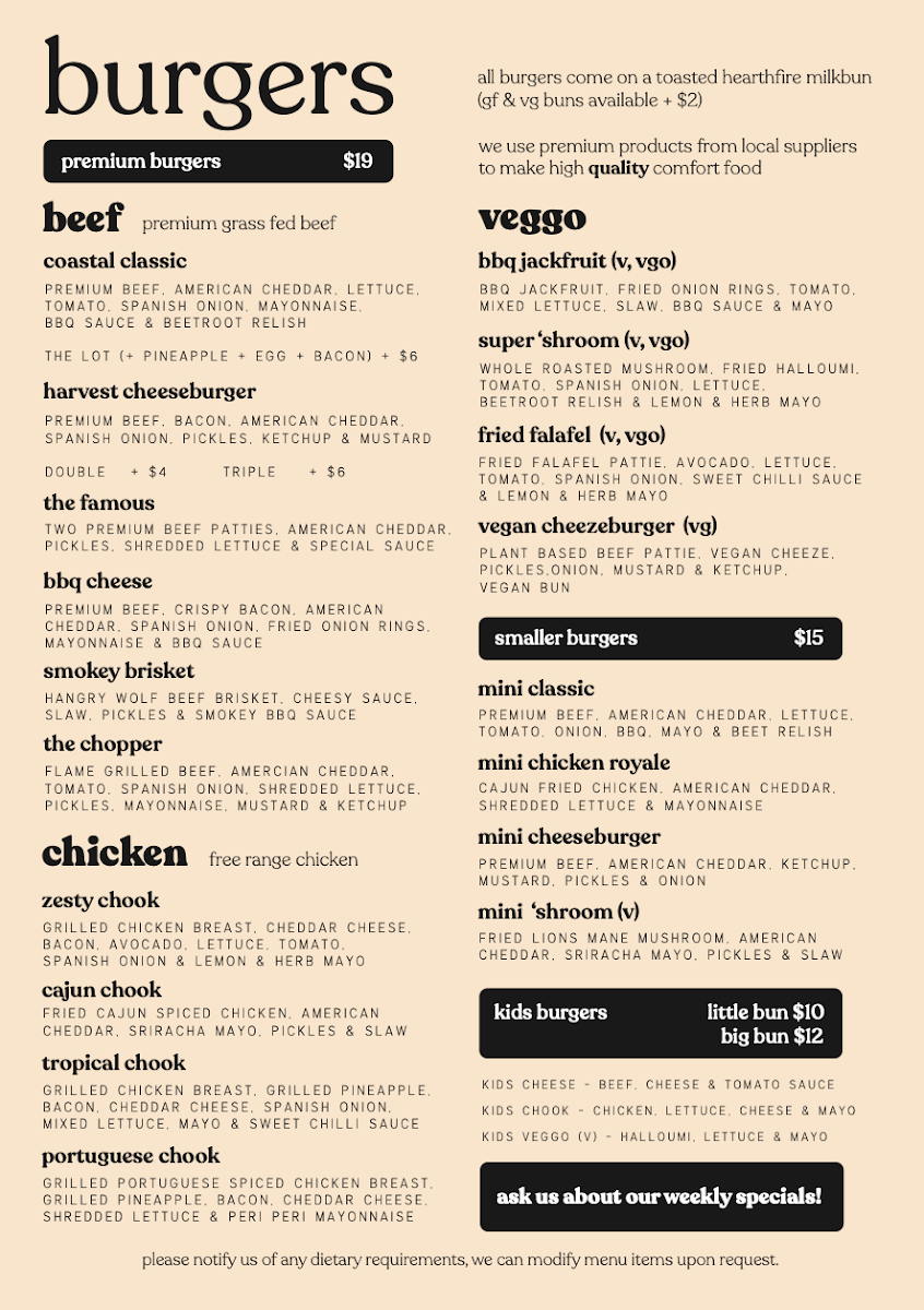 Menu, Coastal Harvest