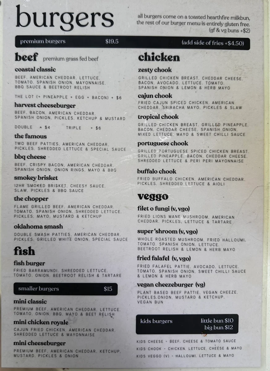 Menu, Coastal Harvest