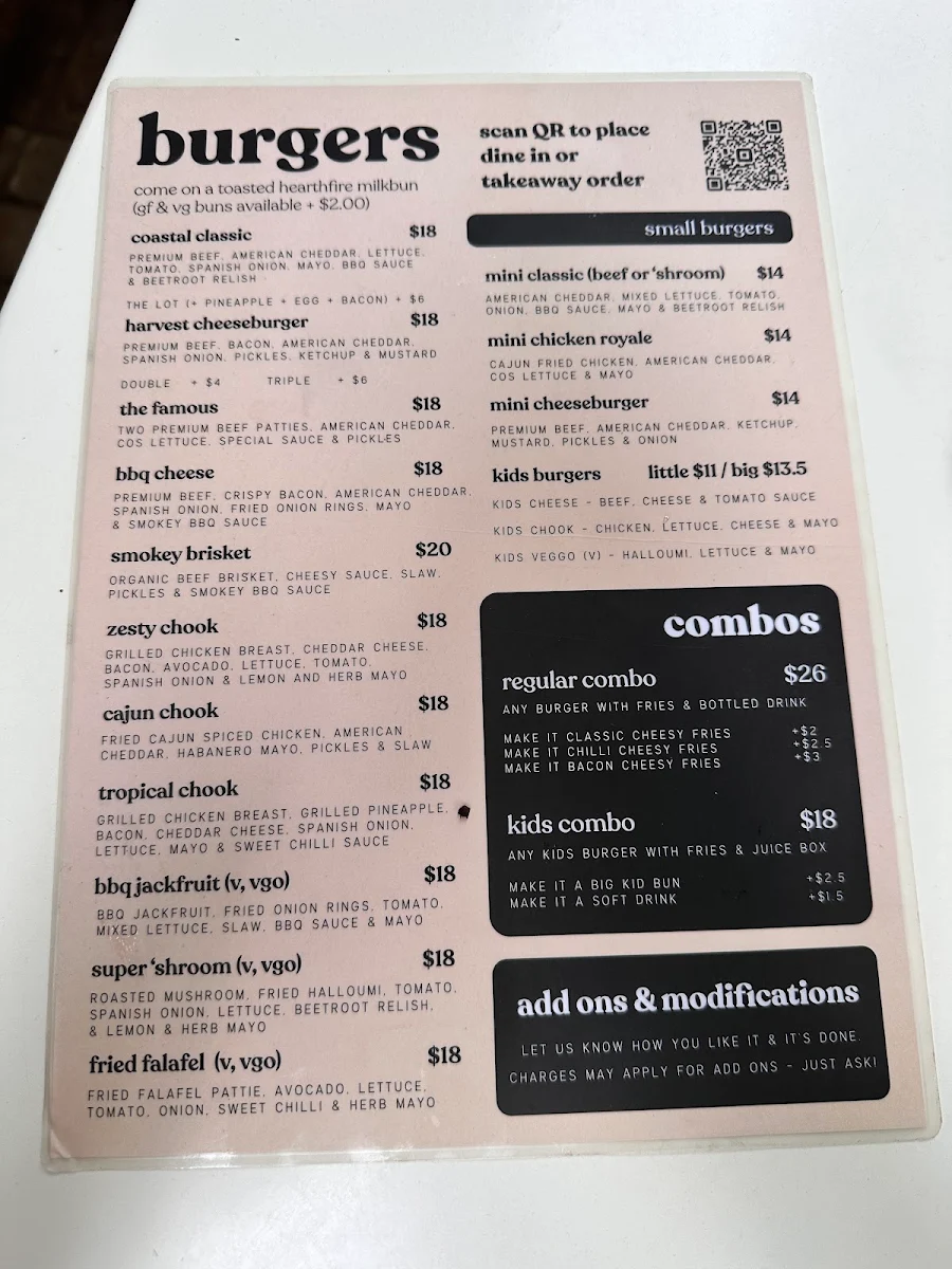 Menu, Coastal Harvest