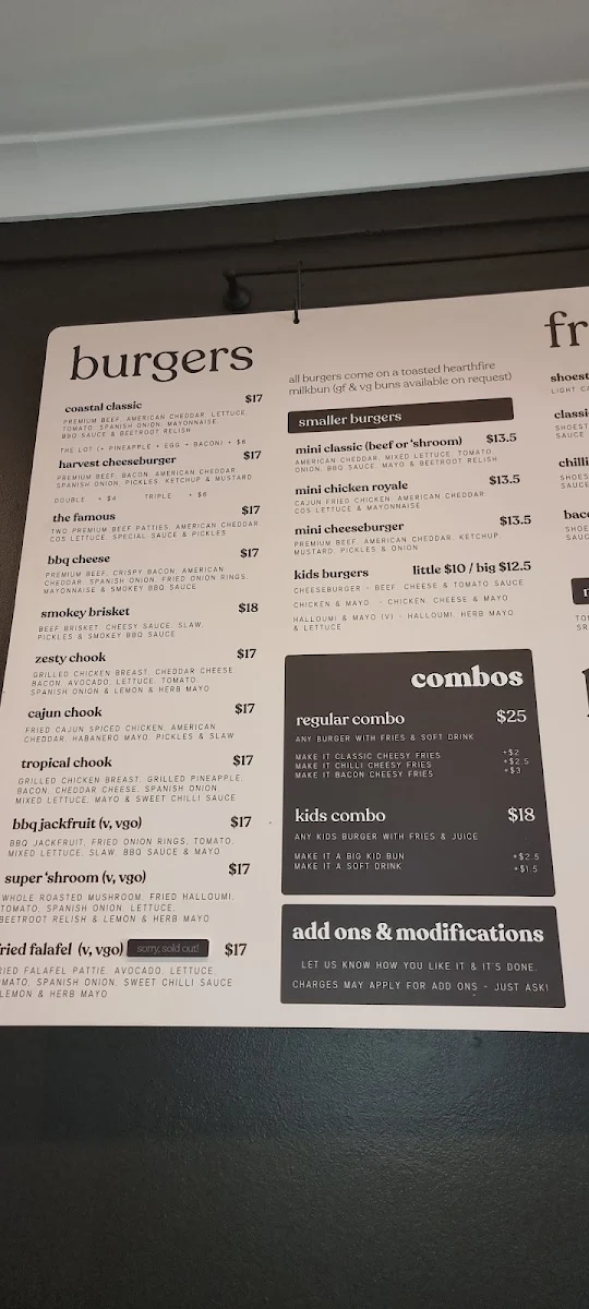 Menu, Coastal Harvest