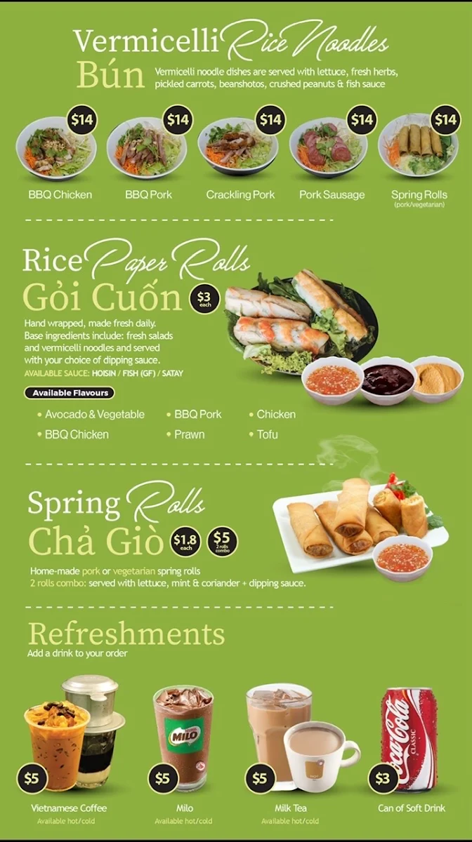 Menu, Le’s Vietnamese Street Food