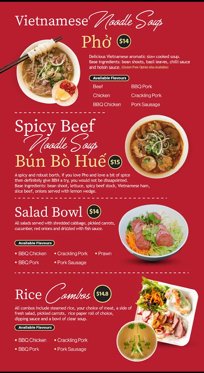 Menu, Le’s Vietnamese Street Food