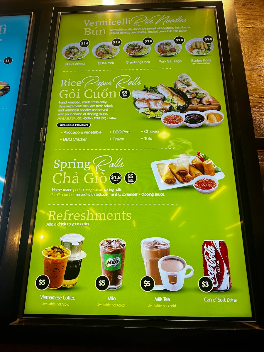 Menu, Le’s Vietnamese Street Food