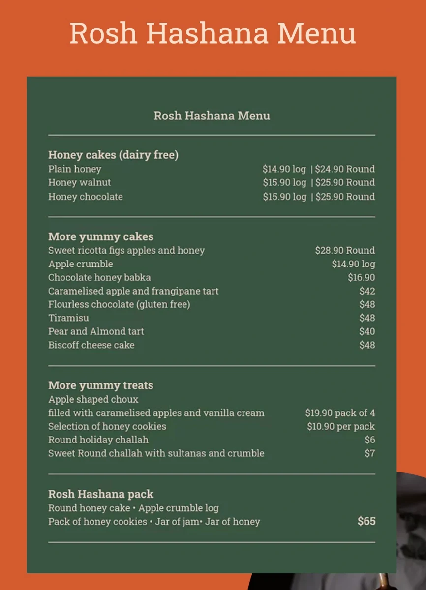 Menu, Dana Patisserie